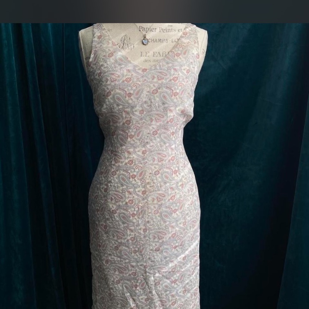 Merona Pink and Cream Paisley Silk Midi Dress